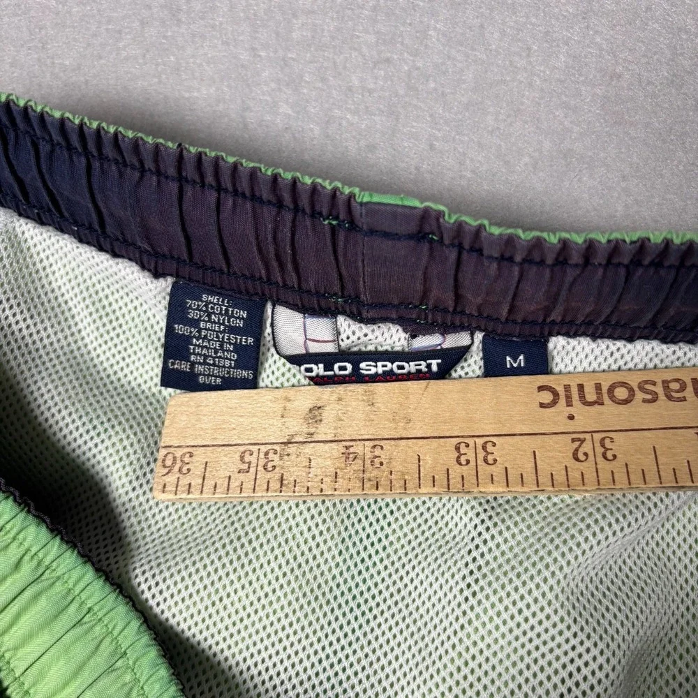 Polo Sport Mens Medium M Green Swim Trunks Shorts Pony Faded Lined Vintage VTG